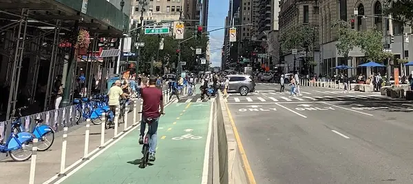 Bike path at Ave of the Americas in Manhattan, New York