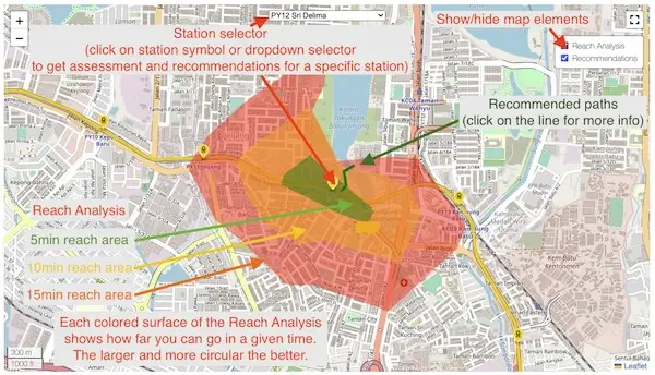 Picture which describes how to use the map with recommendations for the Putrajaya Line